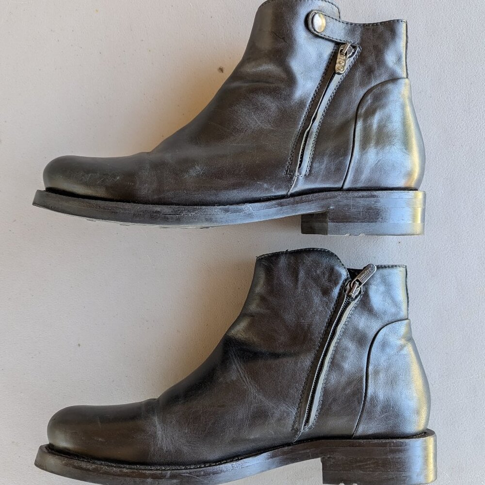 Hundred 100 Italian Double-Zip Black Leather Boots
